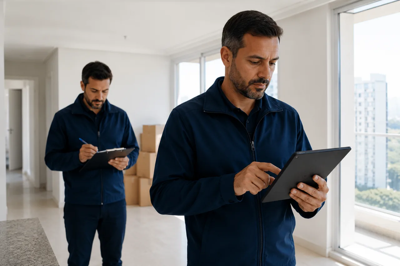 Equipe Reparo Fácil realizando vistoria padronizada em imóvel