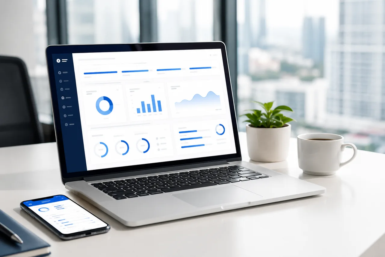 Plataforma Reparo Fácil com painel de gestão em tempo real no notebook e celular
